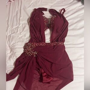 Elegant Burgundy Embellished Solo Dance Costume
